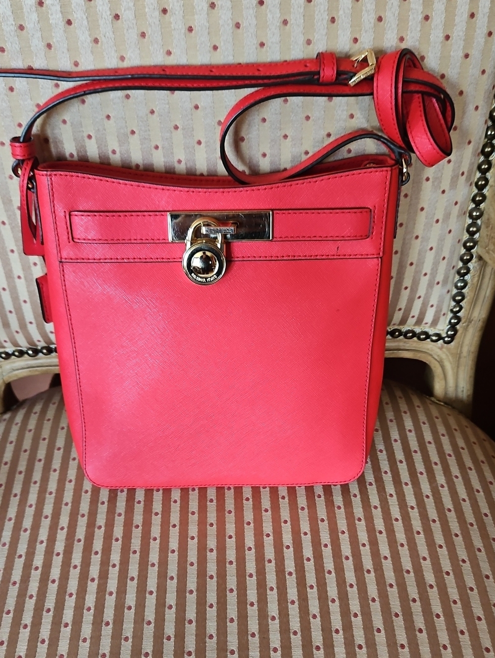 Michael Kors Hamilton Coral-Red Crossbody with Gold Hardware